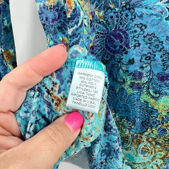 Tianello Womens Livia Blouse Tunic Size Small Paisley Burnout Cotton Blend Top - Picture 10 of 11